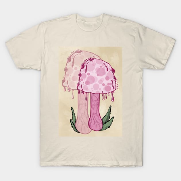 Pink Classic Portrait Style Cottagecore Mushroom T-Shirt by Tenpmcreations